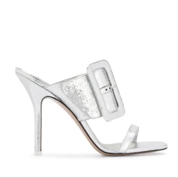 ATTICO Ester Crackled Metallic-leather Mules In Silver - Picture 2 of 16